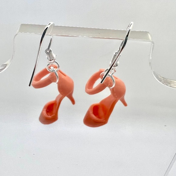Orange Barbie Shoe Earrings - Coral Orange High Heel Pumps - Novelty Earrings - Picture 7 of 10